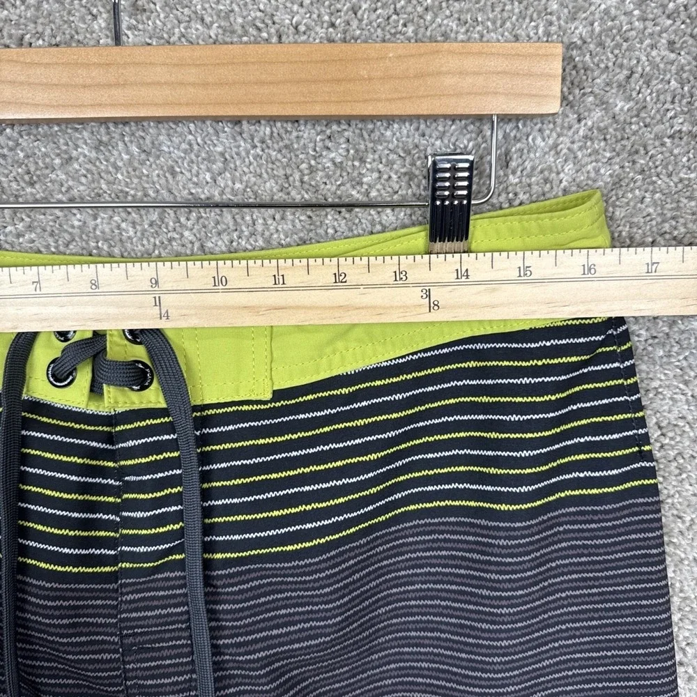 Prana Mens Board Shorts Size 32 Grey Lime Green Striped UPF 50+ Swim Trunks